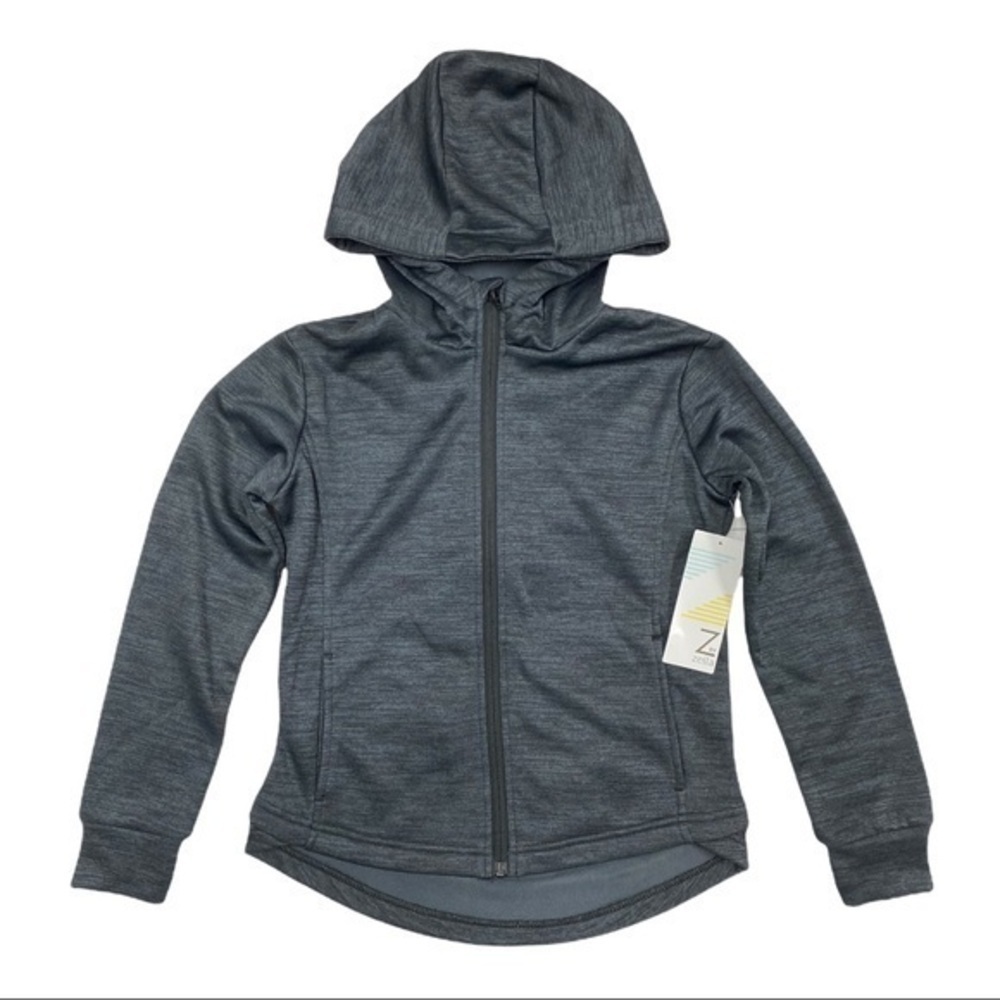 Z by Zella girls M (8-10) Zip front Hoodie Charcoal Space Dye